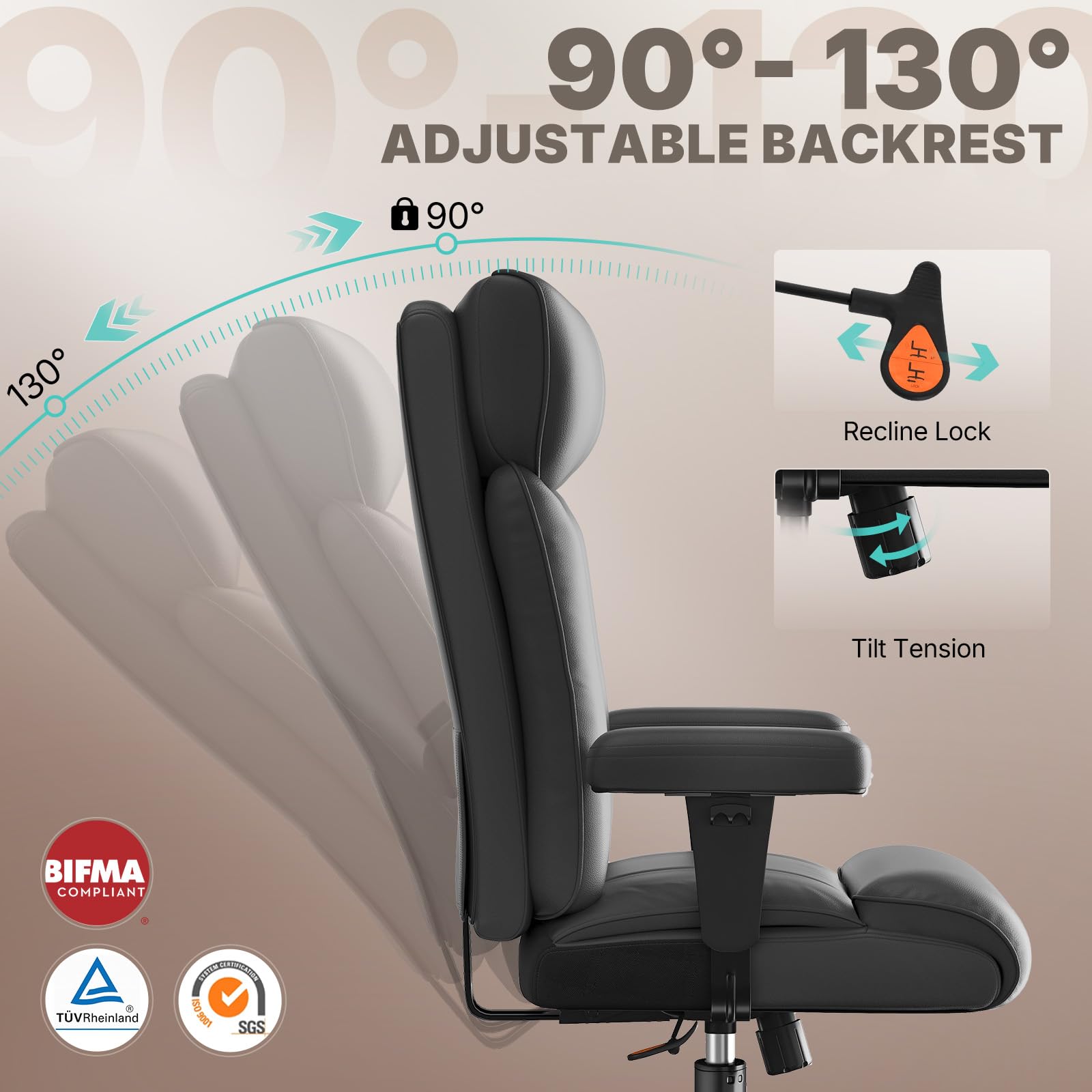 Ergonomic Big and Tall Office Chair - 750lbs Capacity High Back Executive Chair