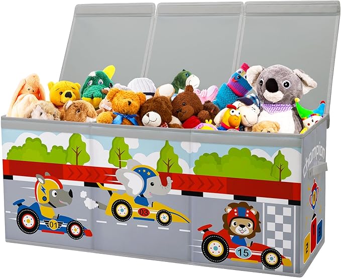 Chest Organizer with Flip Lid for Kids, Collapsible Oxford Toy Storage Box with Handles for Boys Girls, Sturdy Waterproof Storage Organizer for Bedroom Playroom Nursery, 37.7×12.5×15.7''