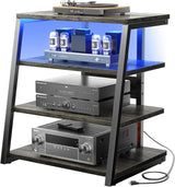 4-Tier AV Media Stand with Power Strips, Corner TV Stand with LED Lights