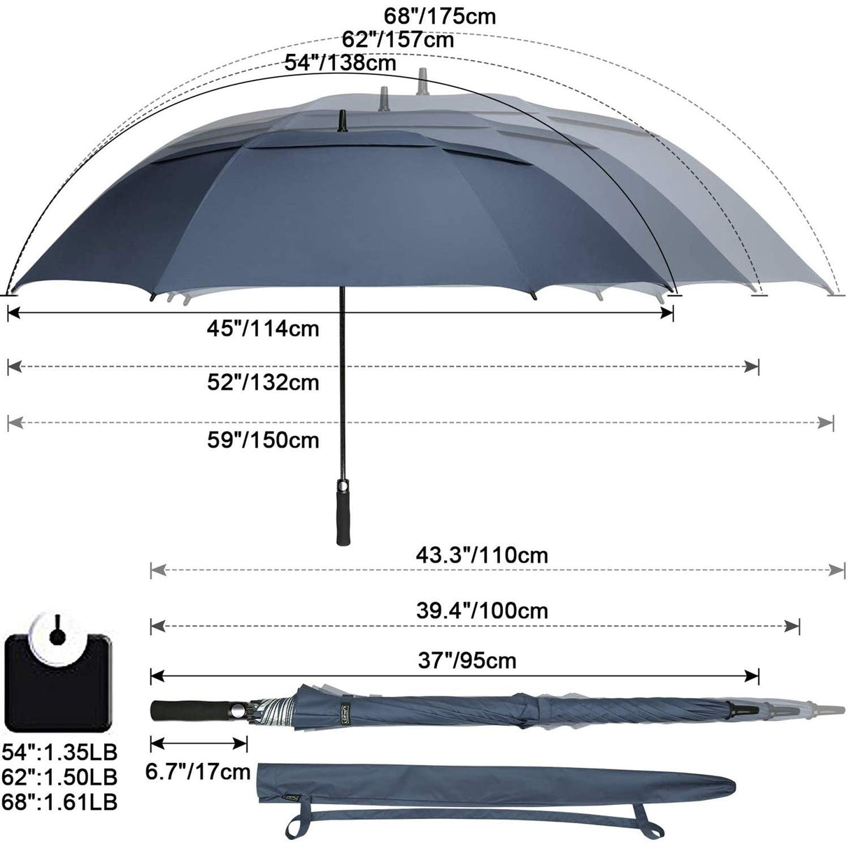 62 inch Extra Large Windproof Golf Umbrella Automatic Open Umbrella Double