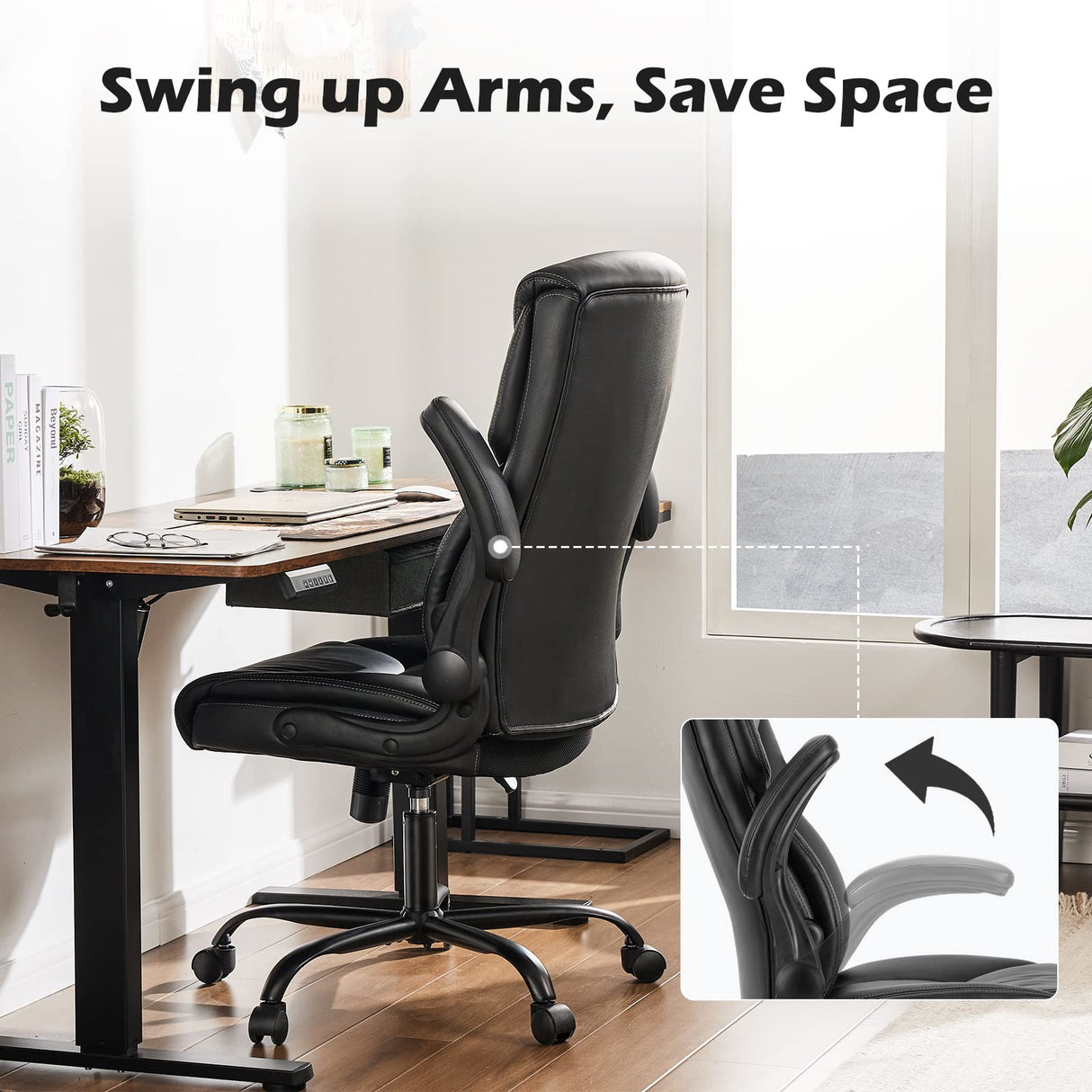 Ergonomic Executive Computer Desk Chairs with Adjustable Flip-up Armrest, Swivel