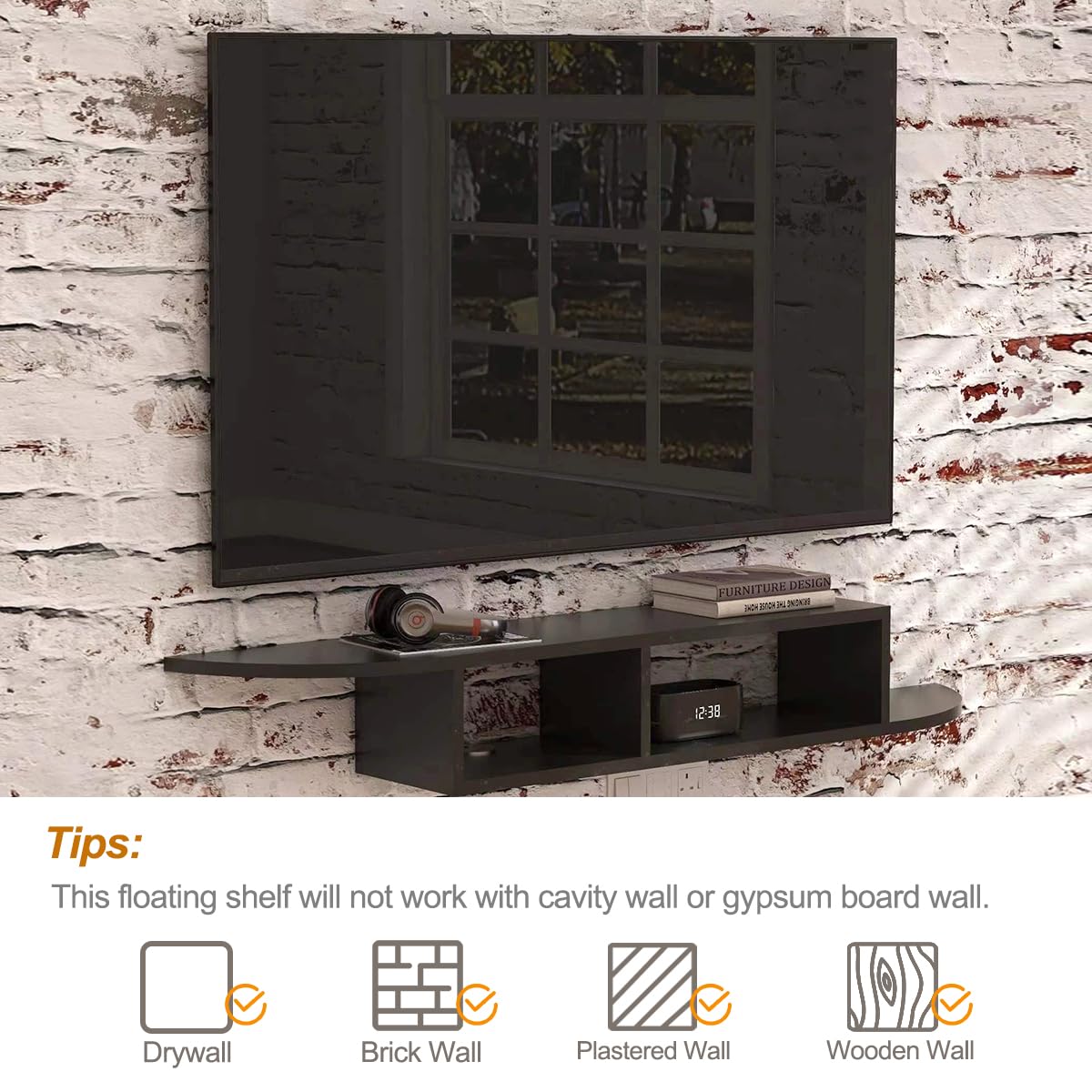 Floating TV Stand, Wall Mounted Entertainment Center and Cabinet Shelf