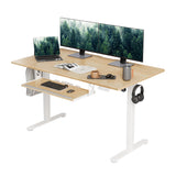 Electric Standing Desk, Solid Wood Adjustable Desk with Keyboard Tray,