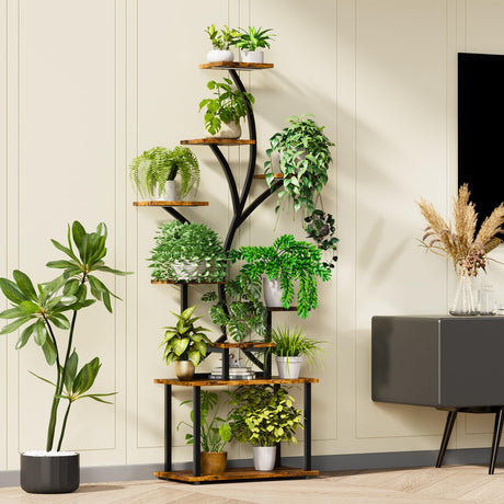 Plant Stand Indoor with Grow Lights,9 Tiered Tall Plant Shelf,Metal Plant Stand