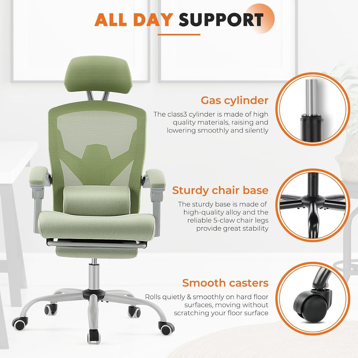 Ergonomic Office Chair with Footrest - High Back Mesh Desk Chair