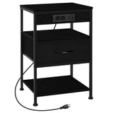 Bedside Table Black Nightstand with Charging Station Side Table with USB Ports & AC Outlets Small End Tables with Drawer Charging Night Stand 3 Tier Table for Bedroom Living Room Farmhouse