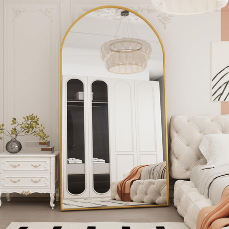 Arched Full Length Mirror, 76.4"x37" Oversize Full Floor Tempered Mirror