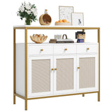 Buffet Cabinet with Storage, Kitchen Cabinet with Rattan Doors and Drawers,