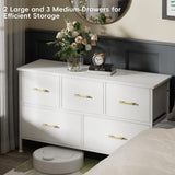 5 Drawers Dresser for Bedroom, White Dresser with Fabric Drawers, Chest of Drawers