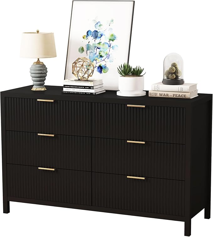 Dresser Cabinet, Long Nightstand with Drawers and Storage Cabinet, Farmhouse Solid