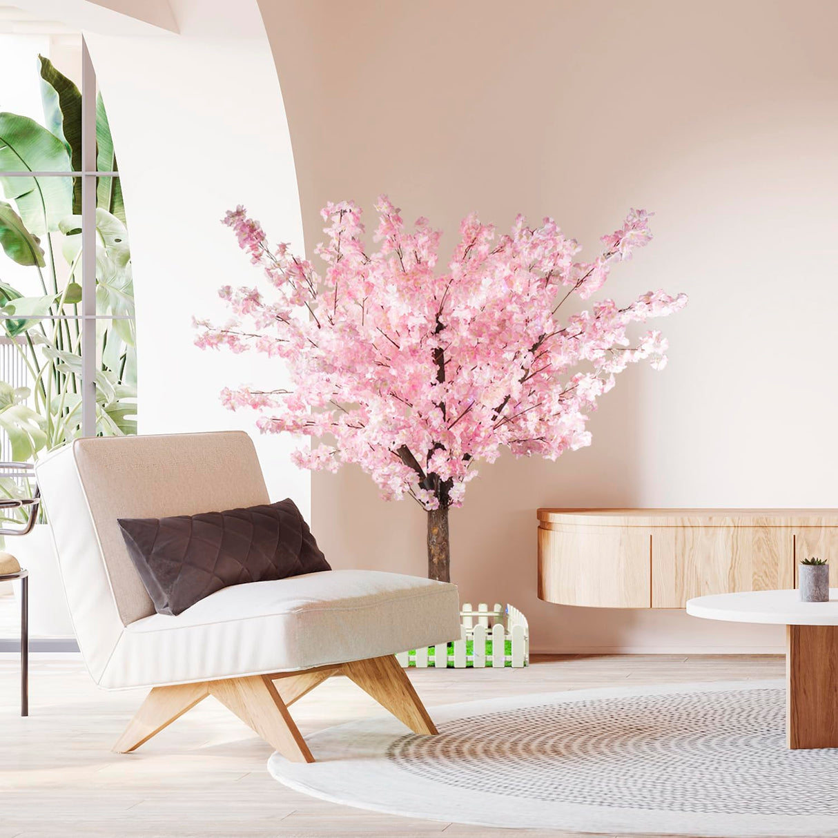 Trees Indoor Decor: Handmade Natural Fake Cherry Blossom Pink Tree Outdoor for Party