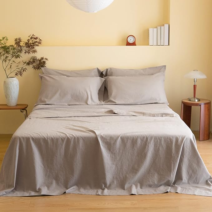 Belgian Linen Sheet Set Solid Color - 6 Pieces (1 Flat Sheet & 1 Fitted Sheet & 4 Pillowcases