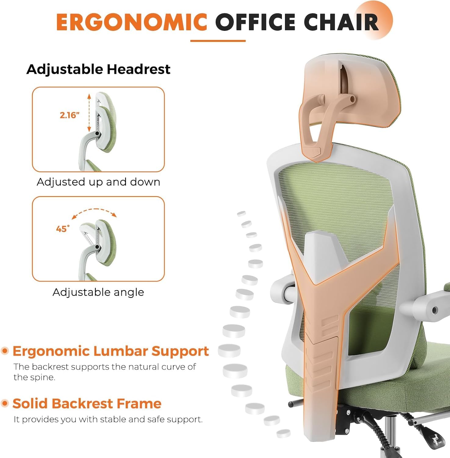 Ergonomic Office Chair with Footrest - High Back Mesh Desk Chair