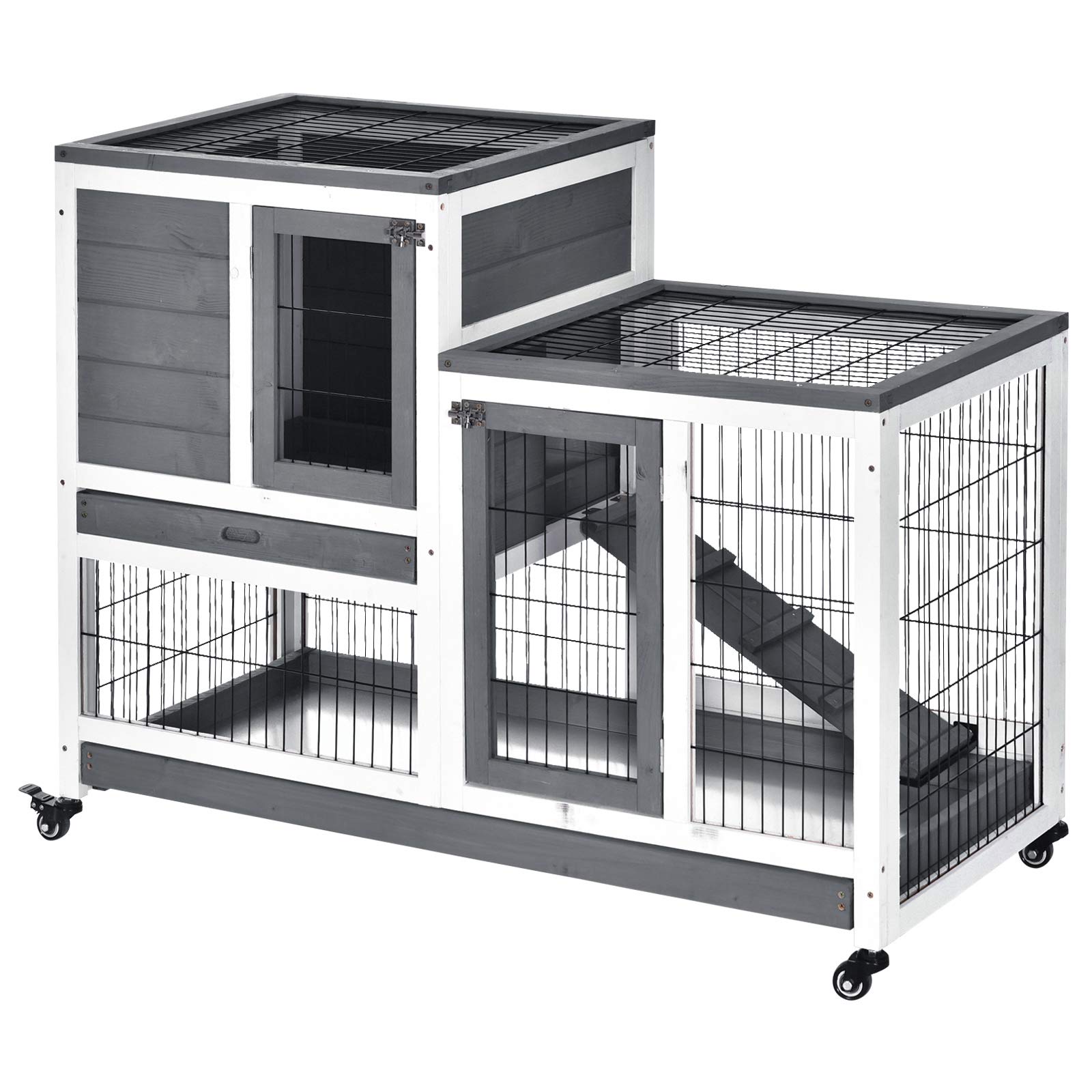 Wooden Rabbit Hutch Elevated Bunny Cage Indoor Small Animal Habitat