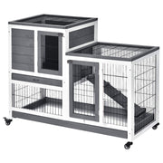 Wooden Rabbit Hutch Elevated Bunny Cage Indoor Small Animal Habitat