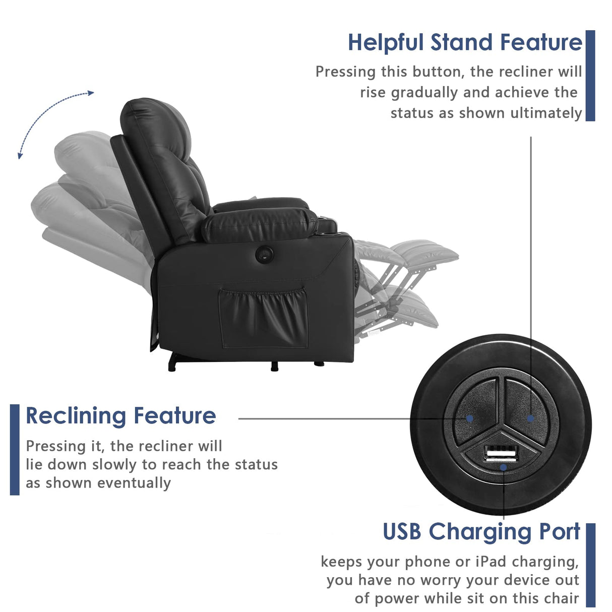 Power Lift Recliner Chairs for Elderly with Massage & Heating