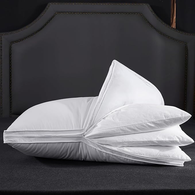 Layer Goose Feather Pillow,Assemblable Bed Pillow,100% Soft Cotton Cover