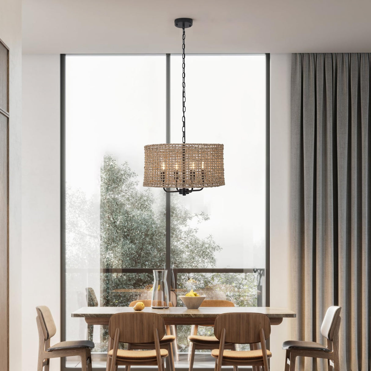 Rattan Chandeliers Light Fixture,4-Light Rattan Chandeliers for Dining Room