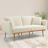 Convertible Futon Sofa Bed, Teddy Upholstered Folding Sleeper Sofa with Adjustable Backrest and 2 Pillows