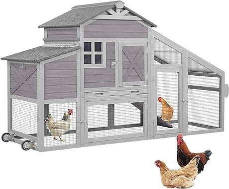 Chicken Coop Mobile Wooden Hen House with Nesting Box,Large Poultry Cage