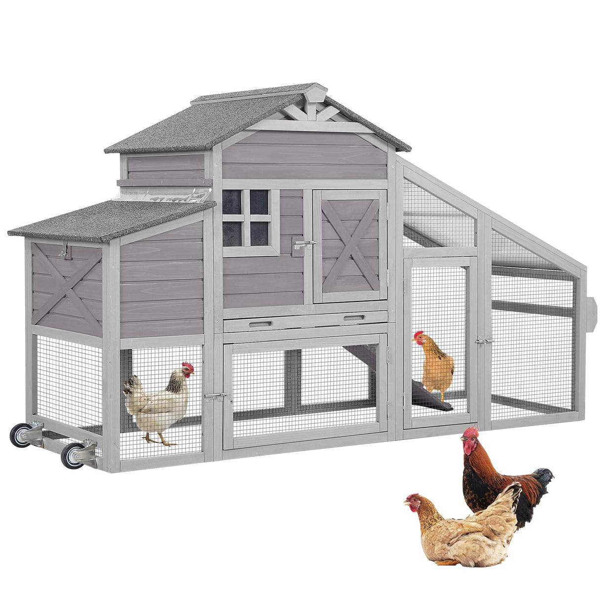 Chicken Coop Mobile Hen House with Large Nesting Box 73" Expandable