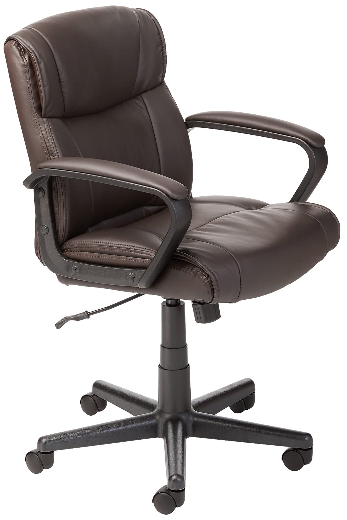 Mid-Back Office Task Chair with Padded Armrests - Dark Brown Faux Leather