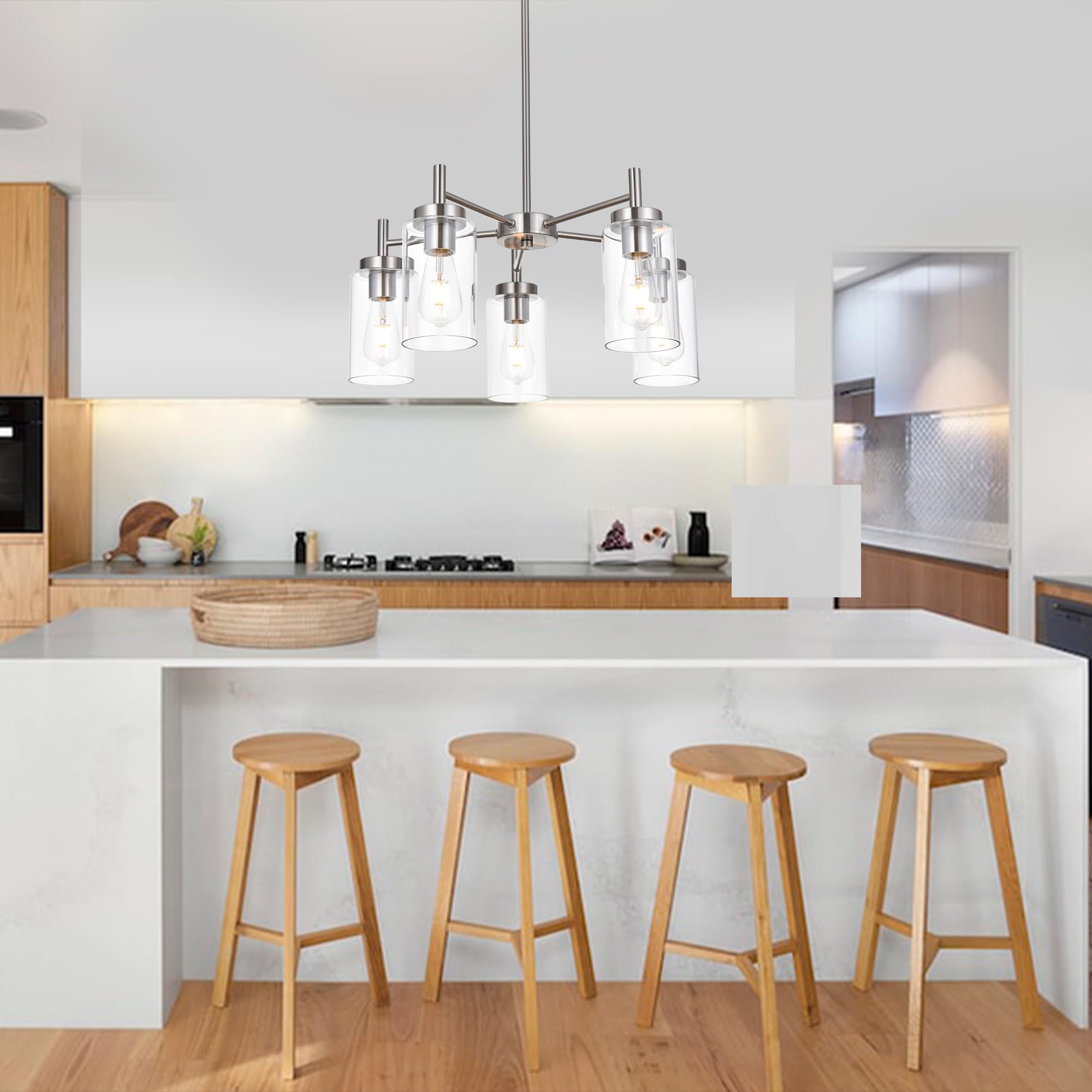 5 Lights Brushed Nickel Chandelier Modern Industrial Dining Room Light Fixtures