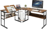 67 Inches L-Shaped Office Desk, Corner Computer Desk with Bottom Bookshelves & CPU Stand, Drafting Drawing Table with Tiltable Desktop, Corner Computer Workstation Home Office Desk