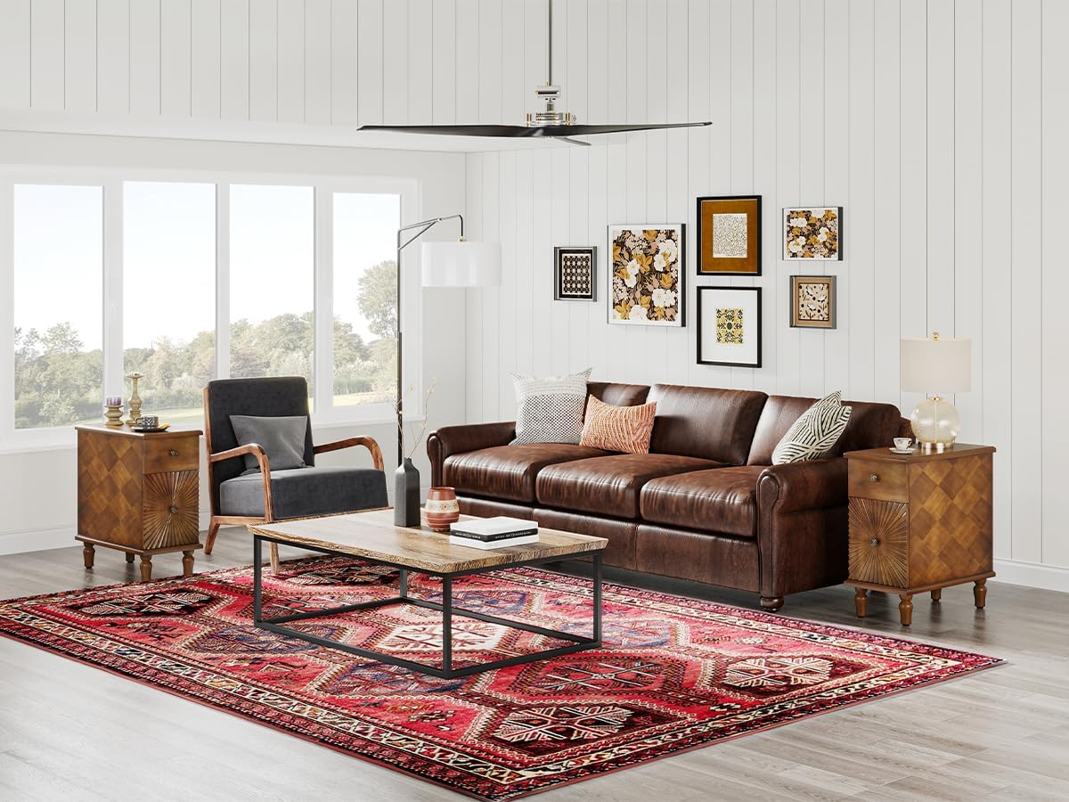 Sunburst End Table Set of 2, No Assembly Required 2 Drawers Sofa Side Table with Sunbeam Texture