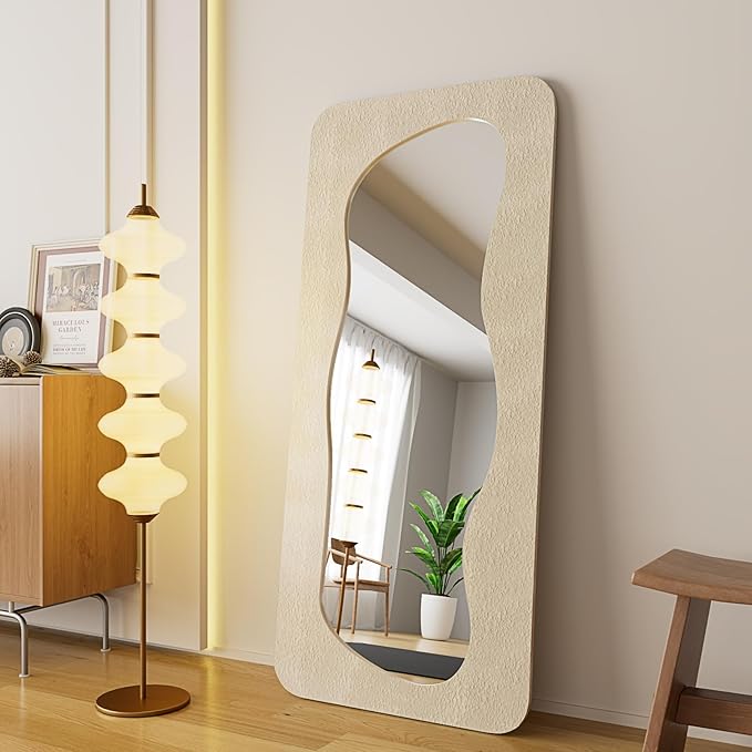 65" x 24" Full Length Mirror Wood Framed Wavy Walnut Full Body Mirror Shatter-Proof