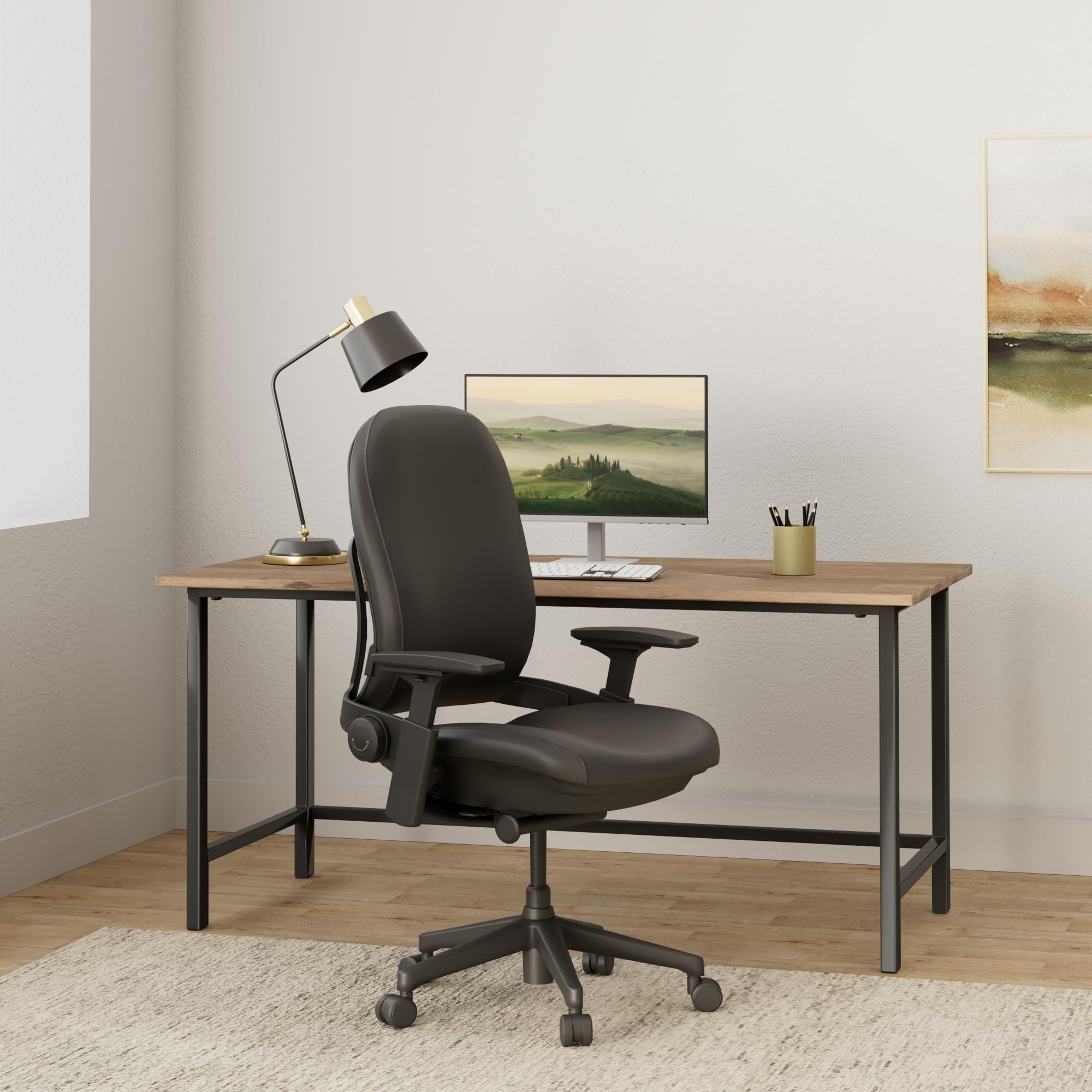 Office Chair - Ergonomic Work Chair with Wheels for Carpet Flooring - Work Chair Supports Unique Body Shape - with Natural Glide System & Liveback Technology - Black Leather