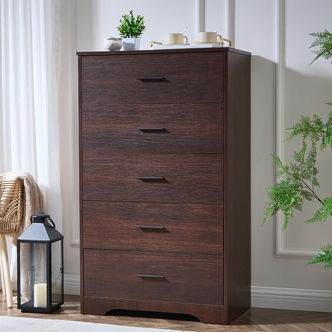 Black Dresser for Bedroom Wooden, 8 Drawer Dressers & Chests of Drawers, Modern Wood Tall Dresser, 48 Inches Wide Chest of Drawers for Bedroom, Hallway, Living Room