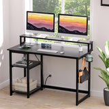 40 inch Computer Desk with Power Outlets, Small Home Office Desk with Ergonomic