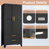 PAOFIN Black 71" Metal Armoire Wardrobe Closet, Bedroom Clothing Storage Cabinet with 2 Drawers and Hanging Rod, Freestanding Armoire Cabinet with Adjustable Shelves