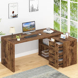 L Shaped Desk with Storage Cabinet, Wood L Shape Desk with Drawers Shelf