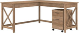 Key West 60W L Shaped Desk with 2 Drawer Mobile File Cabinet in Washed Gray