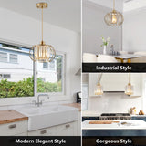 Gold Pendant Light Fixture, Modern Crystal Pendant Lights Kitchen Island, 1-Light