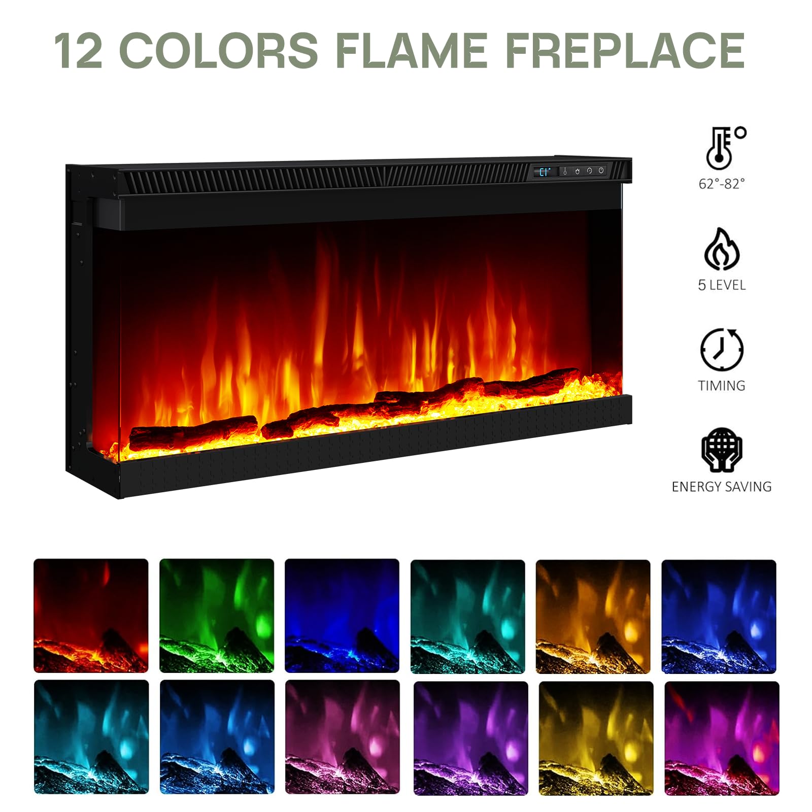 70" LED Fireplace TV Stand with Glass Doors - Black