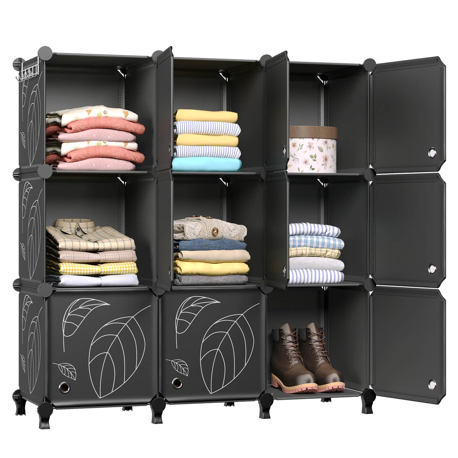 Closet Organizer, 9 Cube Storage Organizer with Doors, Portable Closet Storage Shelves,