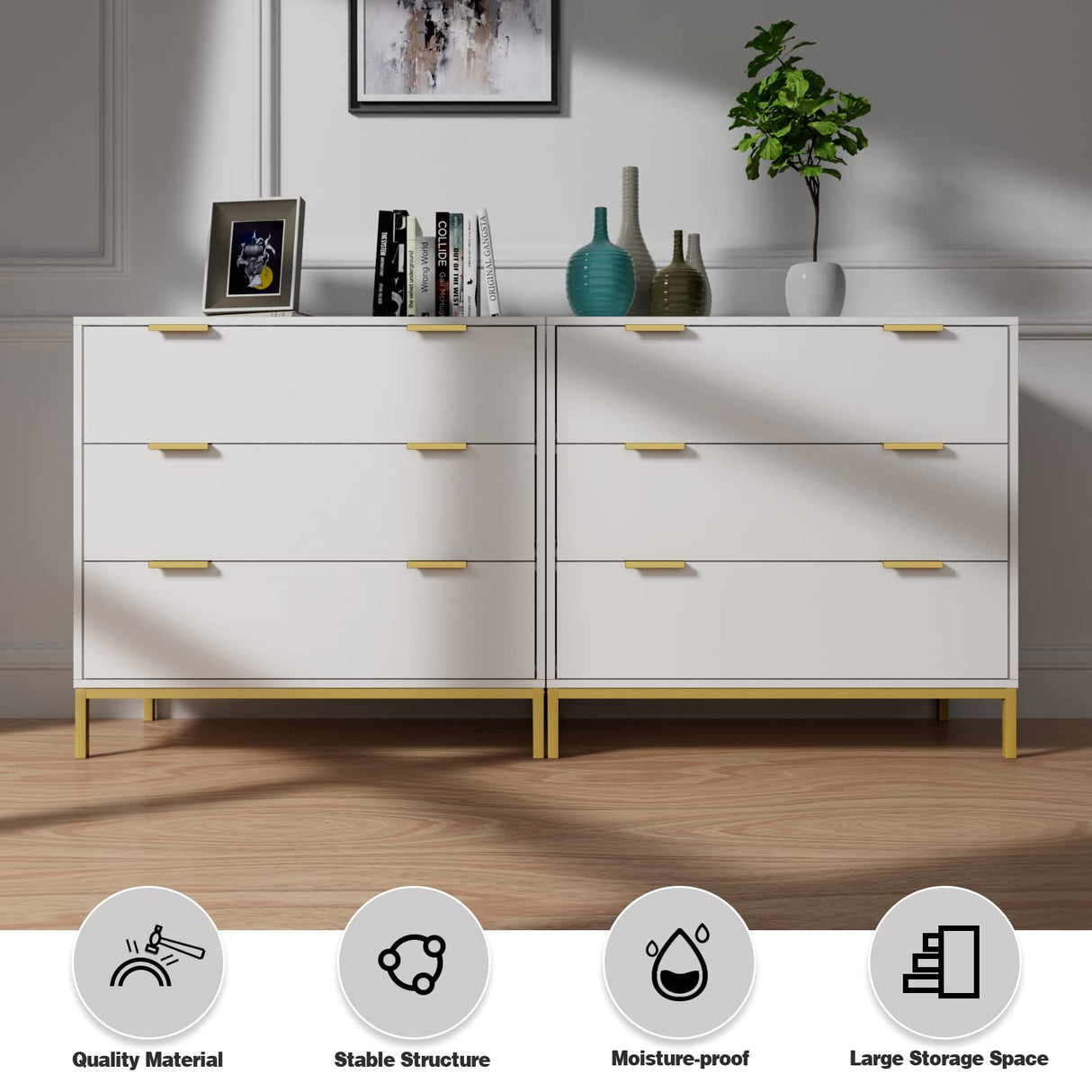 White Dresser for Bedroom, 3 Drawer Dresser with Spacious Storage Modern