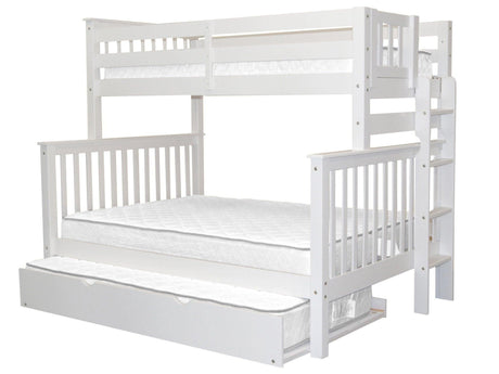 BK961EL-Trundle Bunk Bed, Twin over Full, White