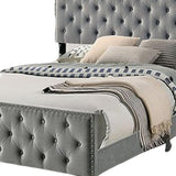 Agapi California King Bed, Button Tufted, Nailhead Trim, Gray Upholstery