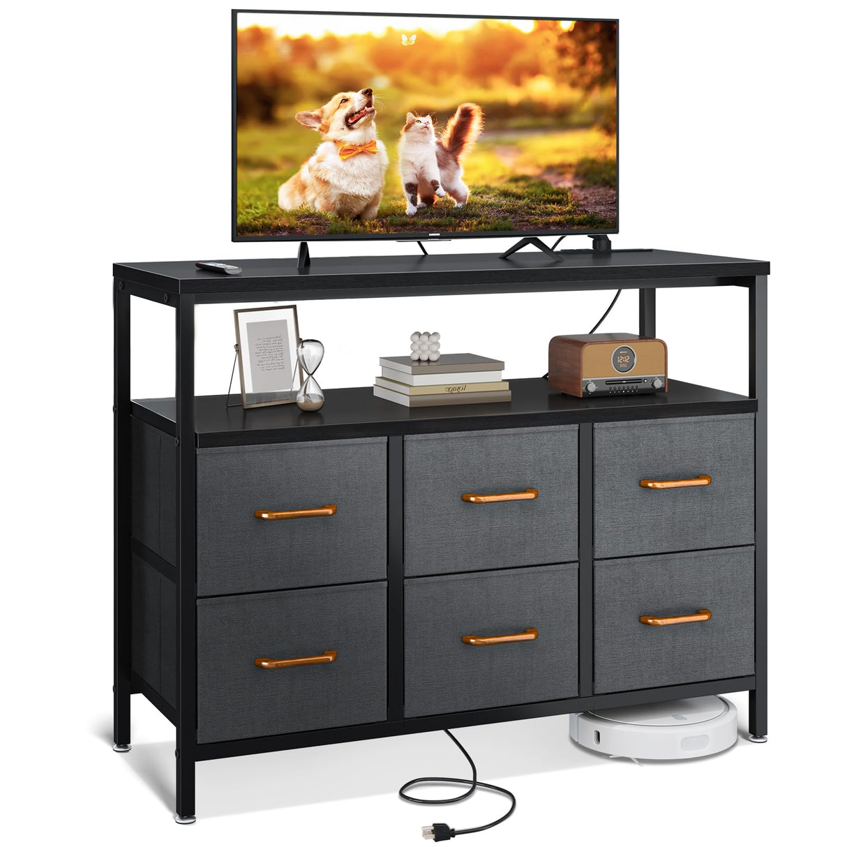 Dresser with Charging Station, 40-Inch Long Dresser for Bedroom