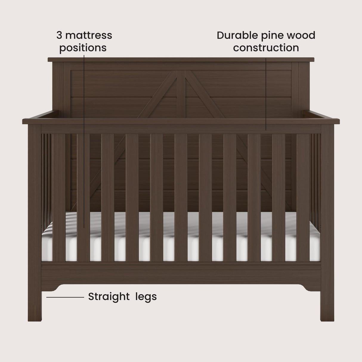 Woodland 4-in-1 Convertible Crib, Baby Crib Converts to Day Bed, Toddler Bed and Full Size Bed,