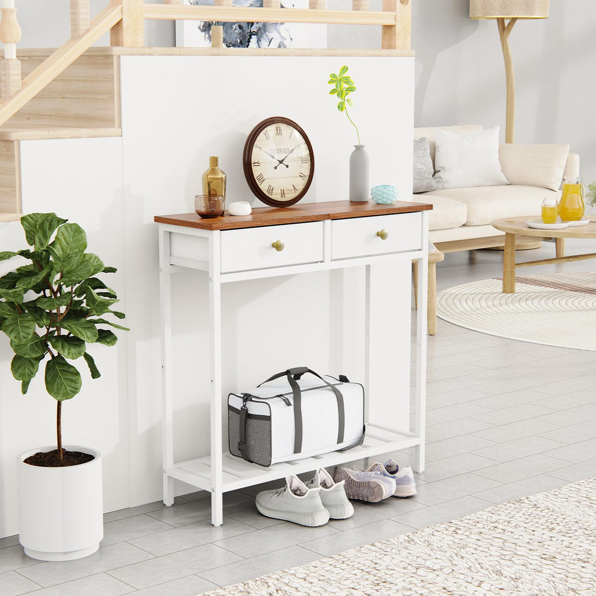 Console Table with Drawer, Accent Sofa Table Hall Table with Storage Shelves,