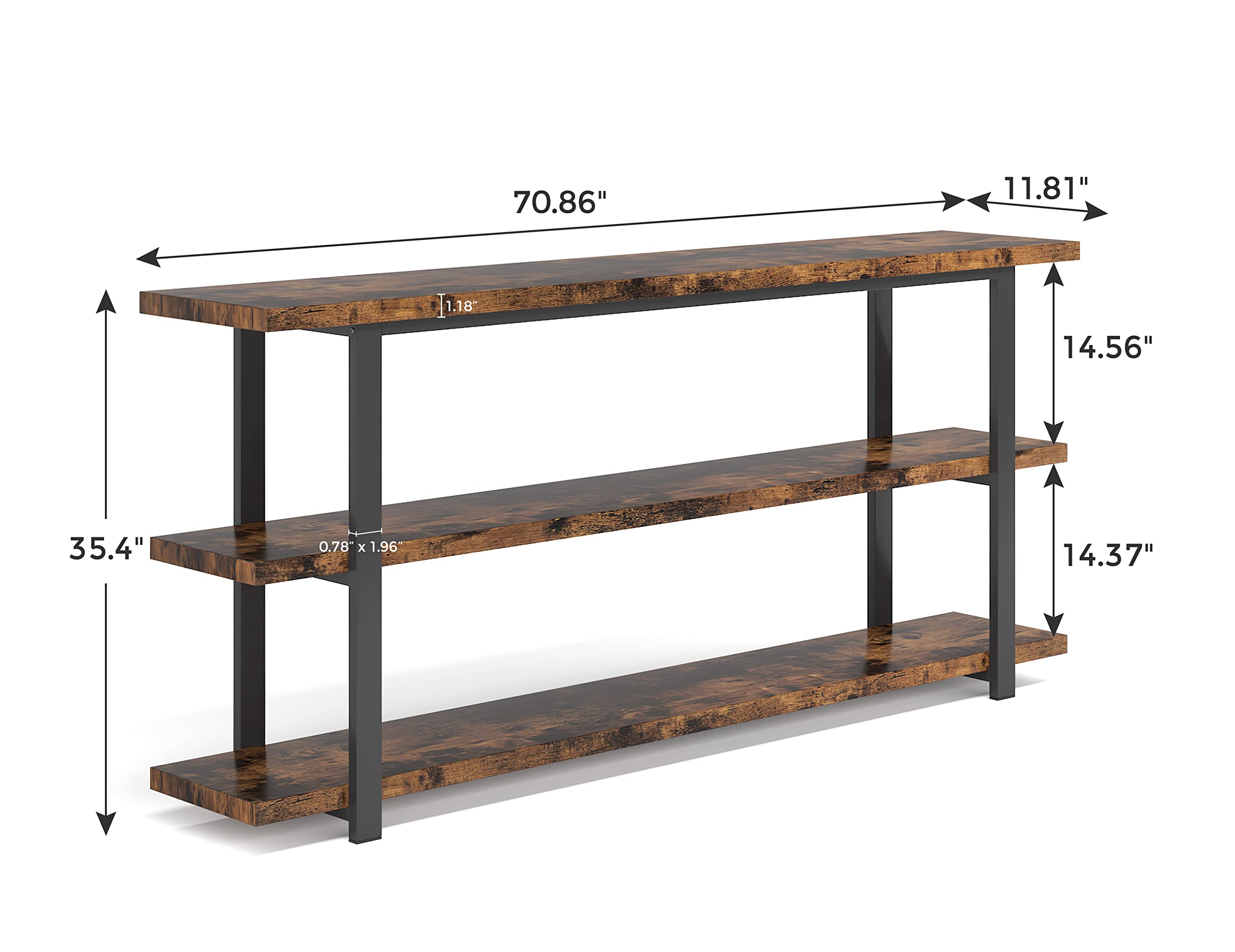 70.8 Inch Extra Long Console Table with 3-Tier Storage Shelves