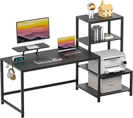 Office Desk 58 inch with Printer Shelf, Reversible Computer Desk with Movable Monitor