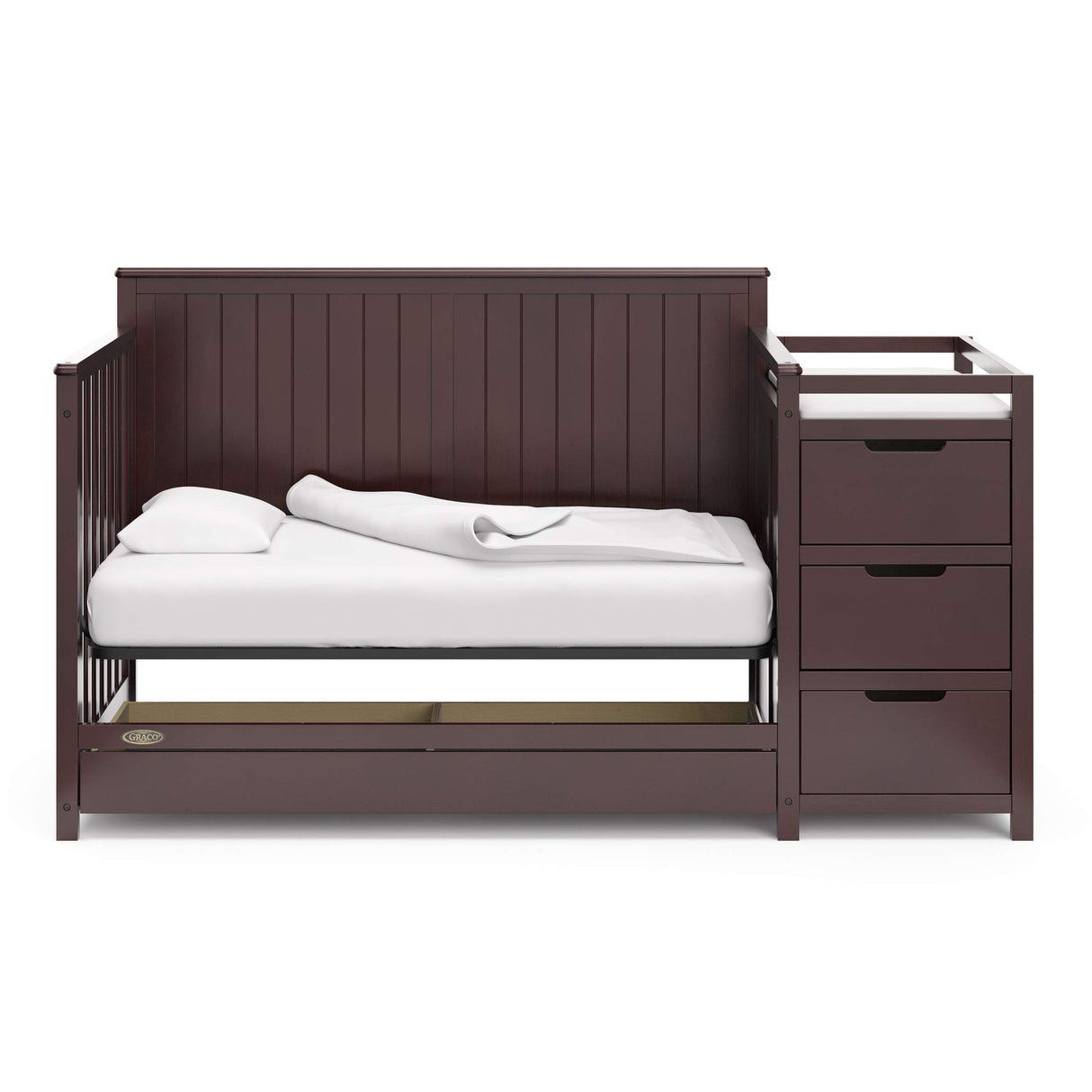 Graco Hadley 5-in-1 Convertible Crib and Changer with Drawer (Espresso) – GREENGUARD Gold Certified, Crib and Changing -Table Combo with Drawer, Includes Baby Changing Pad, Converts to Full-Size Bed