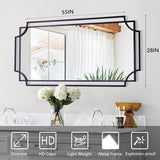 55" x 28" Large Rectangular Wall Mirror - Black Scalloped Frame