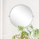 Round Pivot Bathroom Mirror - 24" Black Metal Framed Tilting Wall Mount